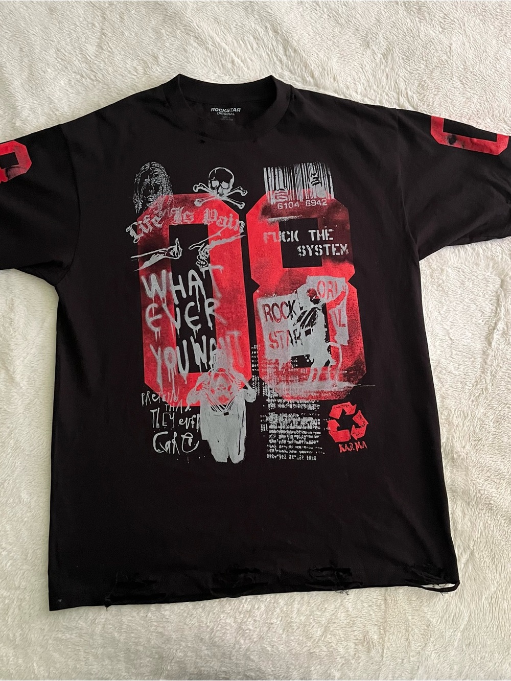 Black Rockstar Original 
 Red & White Artwork tee
